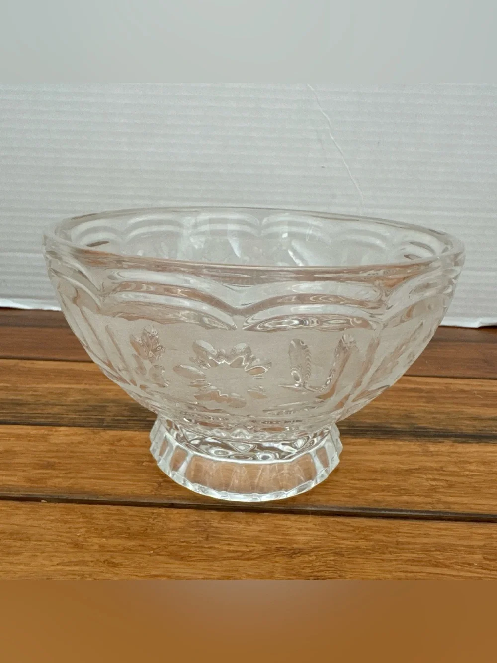 Heavy Vintage Lead Crystal Kristal Zajecar Yugoslavia Floral Frosted Footed Bowl